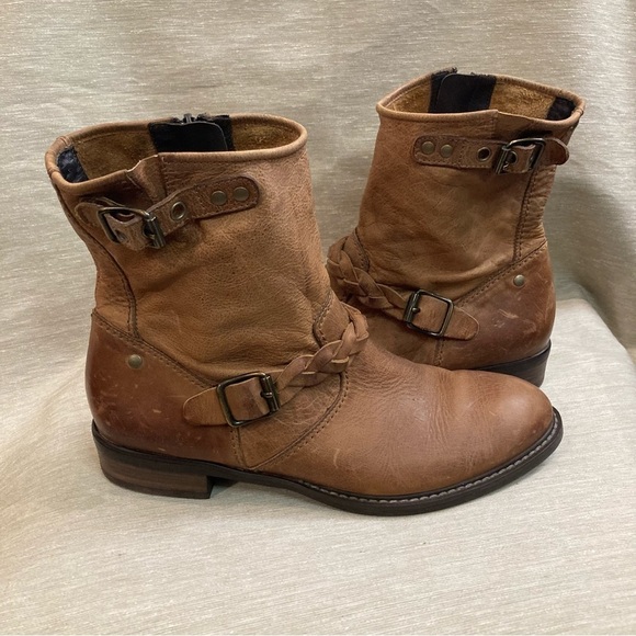 PAUL GREEN Sz 8.5 Distressed  Braided Buckle Zipper Closure Leather Boots - Picture 8 of 14